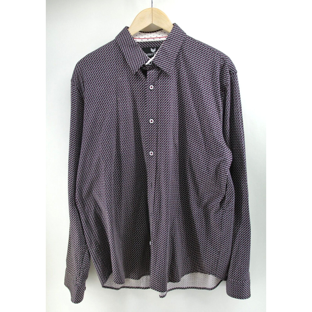 Butter Cloth Shirt Men's XL Geometric Button‎ Up Cotton Purple